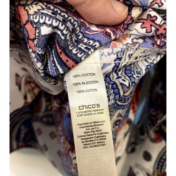 Chicos Large Shirt Button Up Wrinkle Resistant Paisley Print Long Sleeve Collar - Picture 11 of 14